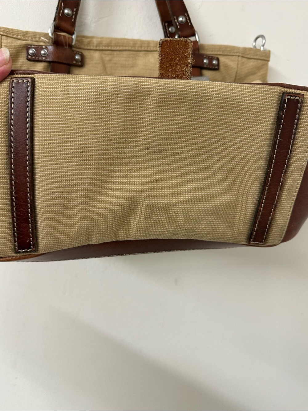 Canvas Tote Bag with Brown Leather Trim vintage Ralph Lauren - Picture 3 of 12